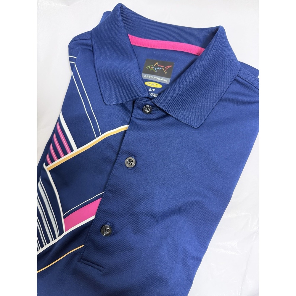 Greg‎ Norman Men's Golf Polo Play Dry Sz Small Short Sleeve Stretch Collar Blue